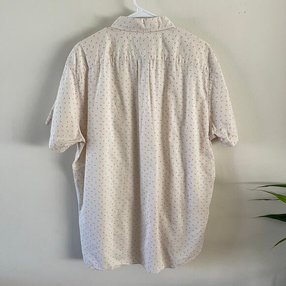 J. Crew Factory Mens Heart Print Short Sleeve Shirt XL Cream Red + Extra Buttons - Picture 2 of 7